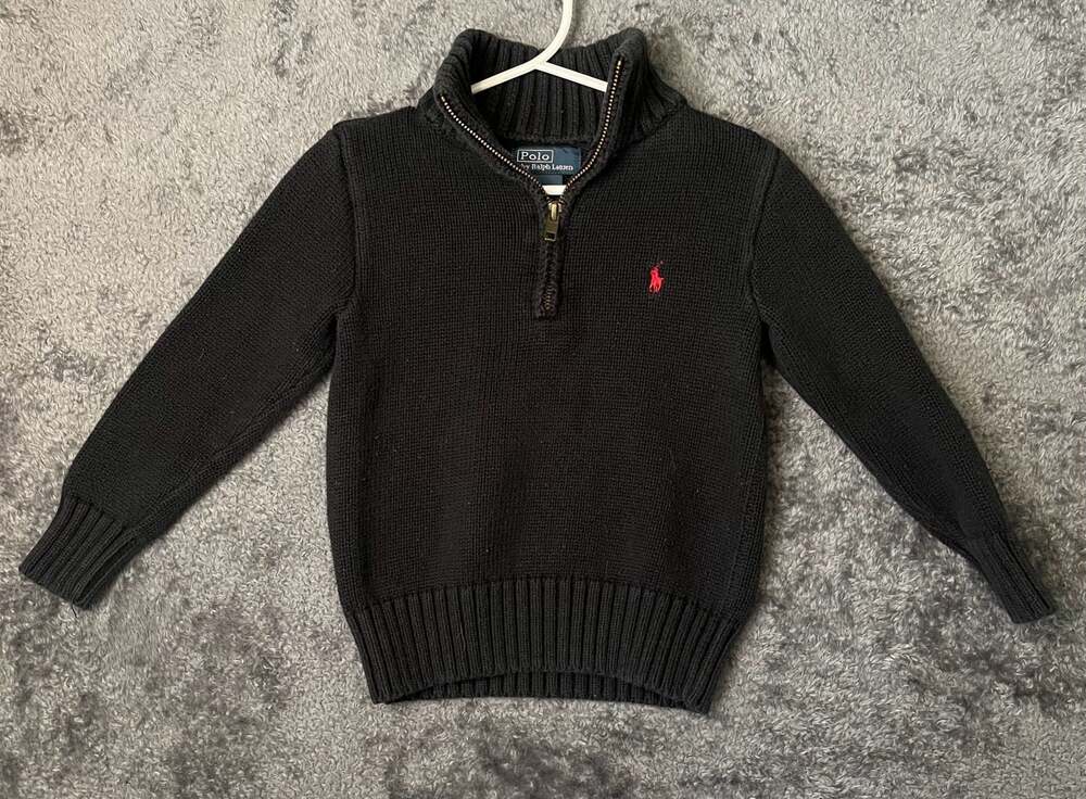 Polo by Ralph Lauren Boys Black Quarter-Zip Cotton Sweater Size 4/4T